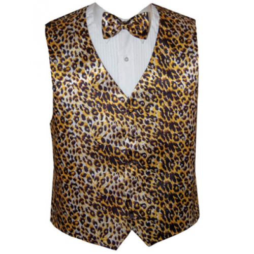 Brown Leopard Vest and Bow Tie Set